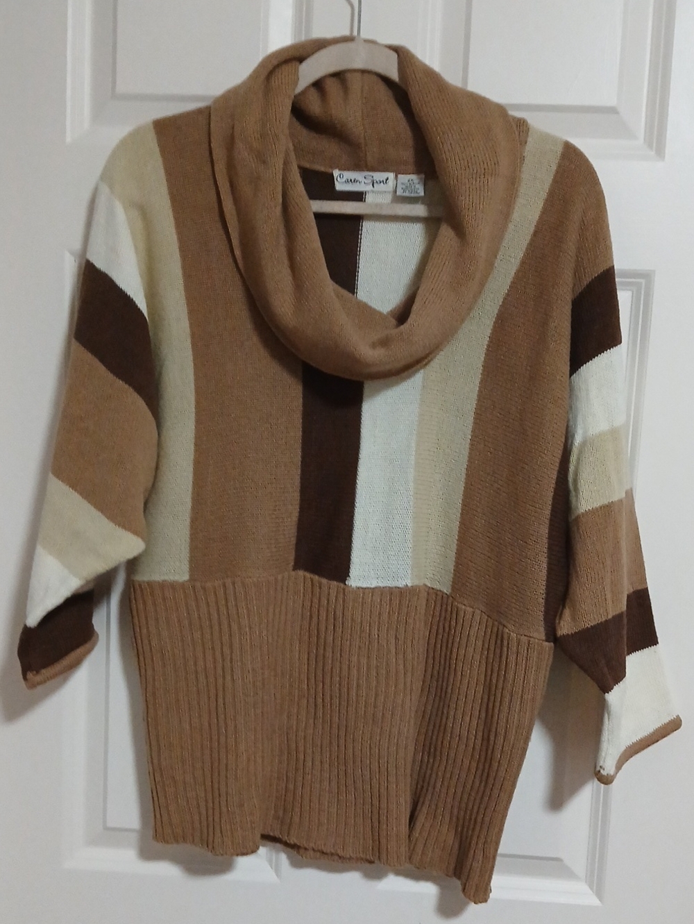 Caren Sport Color Block Striped Cowl Neck Sweater 2X